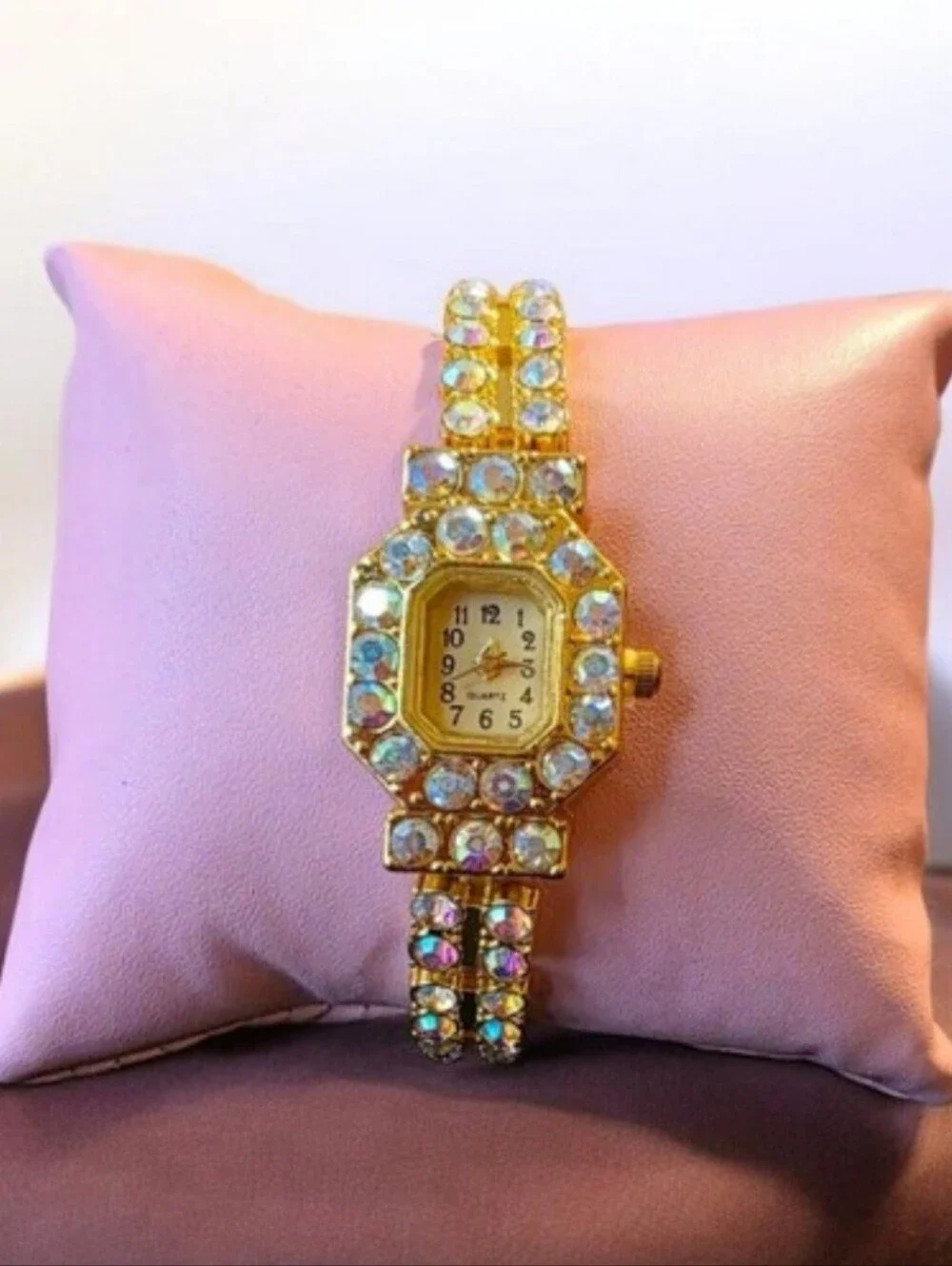 Vintage-Inspired Gold Rhinestone Crystal Statement Watch | Glam Bracelet Watch